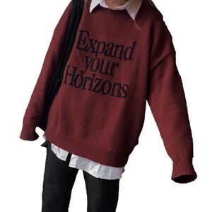FERMÉ Expand Your Horizons Wool Blend Burgundy Crew Neck Knit Sweater Size M